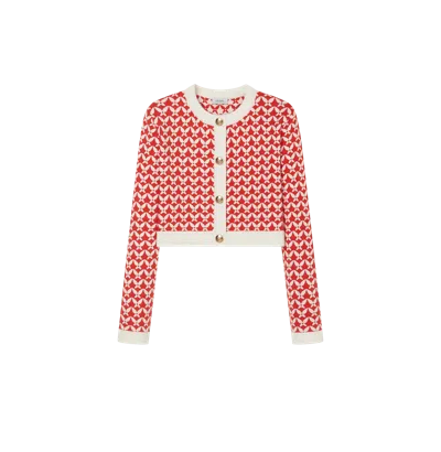 Crush Collection Butterfly Jacquard Short Cardigan In Red
