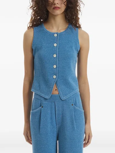 Crush Collection Button Sleeveless Vest In Blue