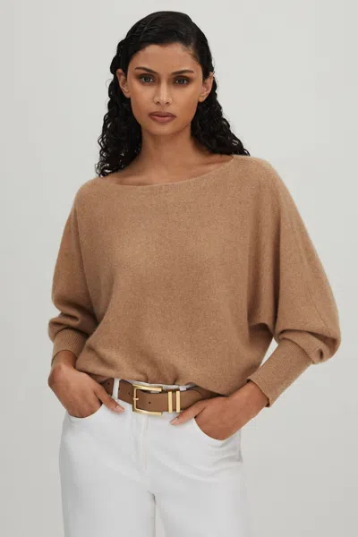 Crush Collection Cashmere Batwing Jumper In Soft Camel