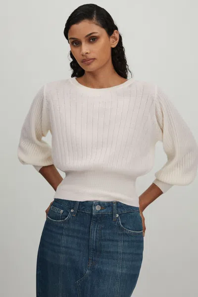 Crush Collection Cashmere Blouson Sleeve Jumper In White