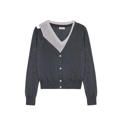 Crush Collection Cashmere Faux Two-piece Cardigan In Grey