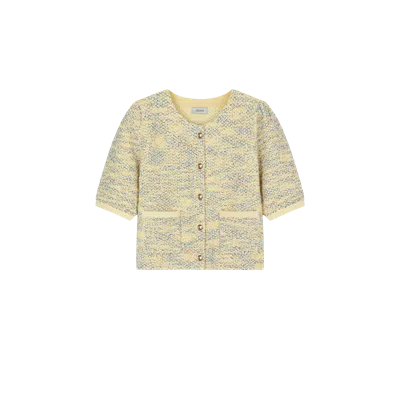 Crush Collection Fancy Bouclé Short-sleeved Jacket In Yellow