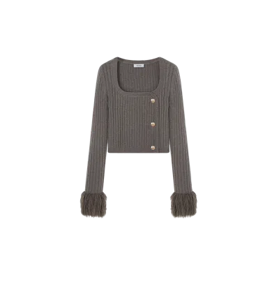Crush Collection Fringed Asymmetric Cashmere In Grey
