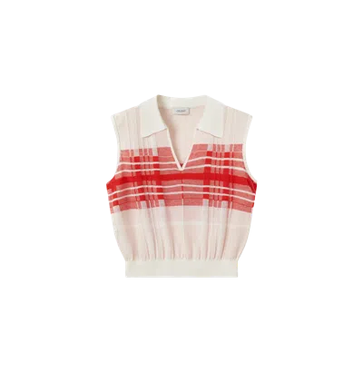 Crush Collection Checked Lapel Knitted Vest In Green