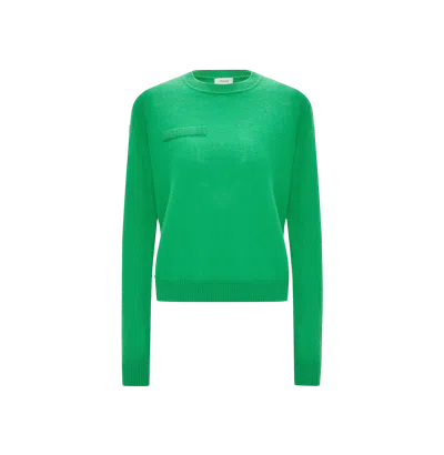 Crush Collection Cashmere Osmanthus Pattern Crew Neck Top In Green