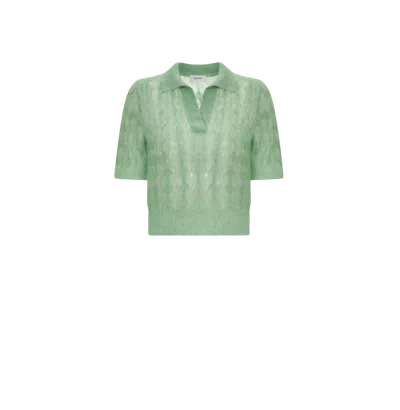Crush Collection Sheer Mohair Short Sleeve Polo Shirt In Green