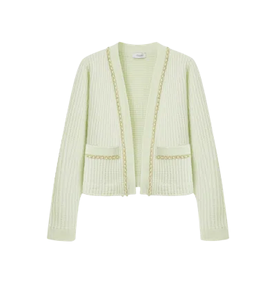 Crush Collection Waffle Knit Cashmere Cardigan In Green
