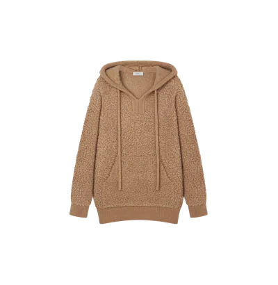 Crush Collection Hooded Teddy Bouclé Casual Sweatshirt In Brown