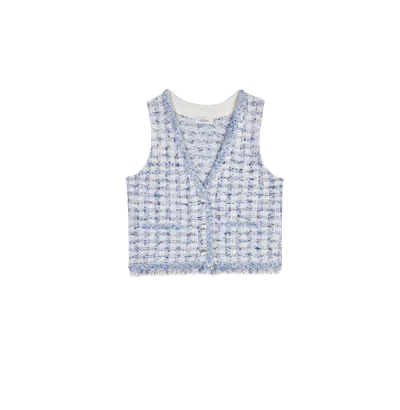 Crush Collection Houndstooth V-neck Vest In Blue