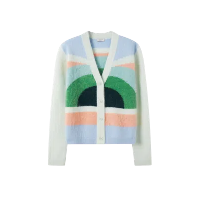 Crush Collection Fluffy Rainbow Cashmere Cardigan In Multi Color