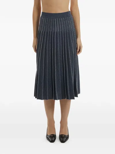 Crush Collection Pleated Mid Skirt In Blue