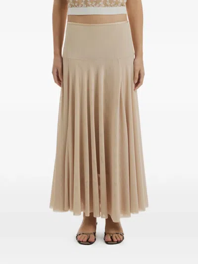 Crush Collection Tulle Pleated Long Skirt In Neutral