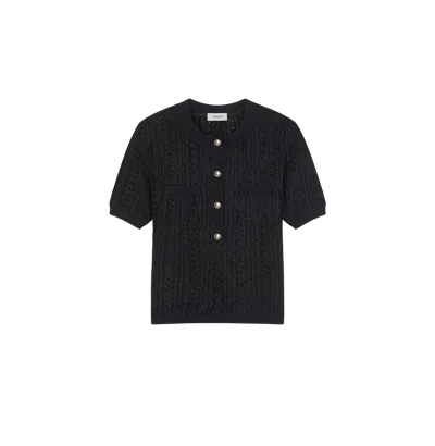 Crush Collection Velvet Cable-knit Top In Black