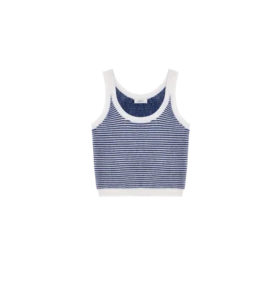 Crush Collection Wool Striped U-neck Tank Top In Medium Blue