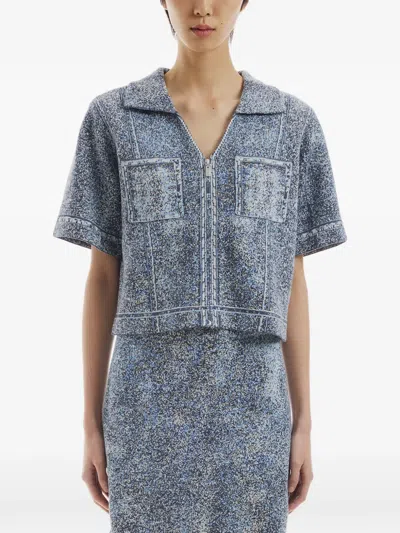 Crush Collection Zip-up Short-sleeve Cardigan In Blue
