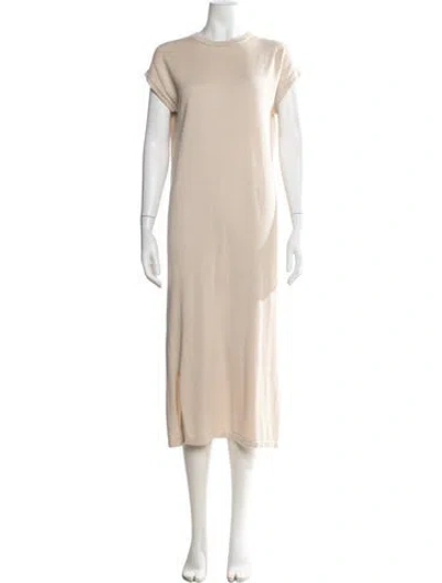 Pre-owned Crush Crew Neck Midi Length Dress In Brown