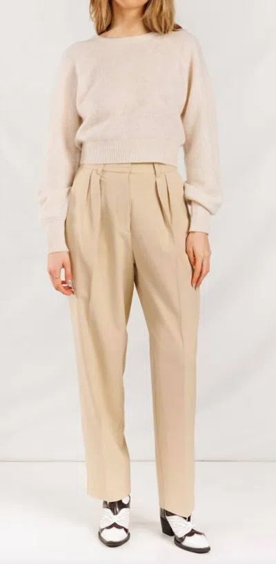 Crush Gauzy Knit Cropped Cashmere Sweater In Cotton In Beige