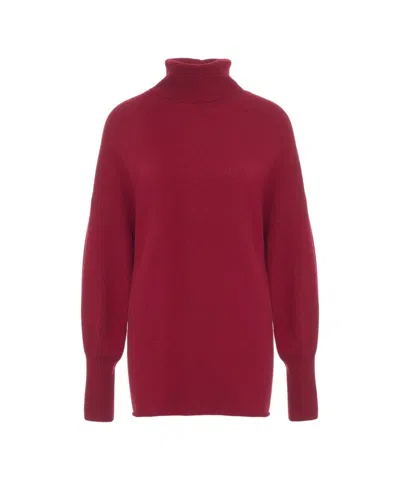 Crush High-neck Cashmere Sweater With Ribbed Cuffs In Red