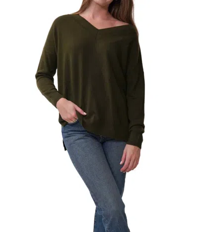 Crush Marina Double V Pullover Sweater In Olive In Green