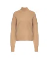 Crush Mock Neck Cashmere Sweater With Ribbed Cuffs In Brown