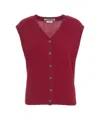 Crush Sleeveless Cashmere Gilet With V-neck And Ribbed Hem In Red