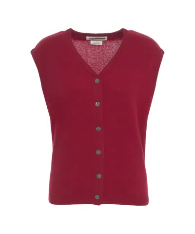 Crush Sleeveless Cashmere Gilet With V-neck And Ribbed Hem In Red