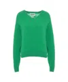 Crush V-neck Cashmere Sweater With Ribbed Trims In Green