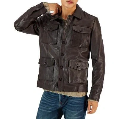 Pre-owned Crwth Mens Munro Brown Heavy Warm Casual Motorcycle Jacket Coat L Bhfo 9244