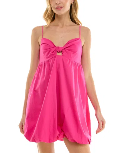 Crystal Doll Juniors' Knot-detail Bubble-hem A-line Dress In Barbie Pnk