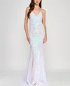 Crystal Doll Juniors' Lace-up-back Sequin Mesh Gown In Ivory,nude