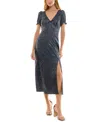 Crystal Doll Juniors' Printed Jacquard Satin Midi Dress In Navy,white