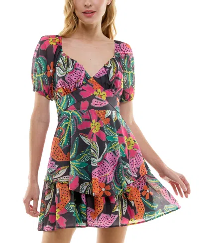 Crystal Doll Juniors Womens Printed Above Knee Fit & Flare Dress In Black Mult