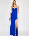 Crystal Doll Juniors' Sleeveless Lace-up-back Satin Gown In Cobalt