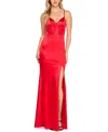 Crystal Doll Juniors' Satin Corset Gown & Gloves In Red