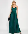 Crystal Doll Juniors' Sherri Satin Tie-back Gown In Hunter