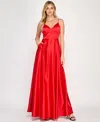 Crystal Doll Juniors' Sherri Satin Tie-back Gown In Red