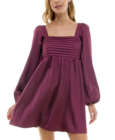 Crystal Doll Juniors' Square-neck Balloon-sleeve A-line Dress In Malbec