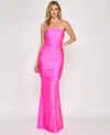 Crystal Doll Juniors' Strapless Satin Tube Gown In Hot Pink