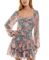 CRYSTAL DOLL JUNIORS' SWEETHEART-NECK LONG-SLEEVE CHIFFON DRESS
