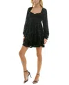 Crystal Doll Juniors' Sweetheart-neck Long-sleeve Mini Dress In Black