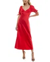 Crystal Doll Juniors' V-neck Puff-sleeve Midi Dress In Red