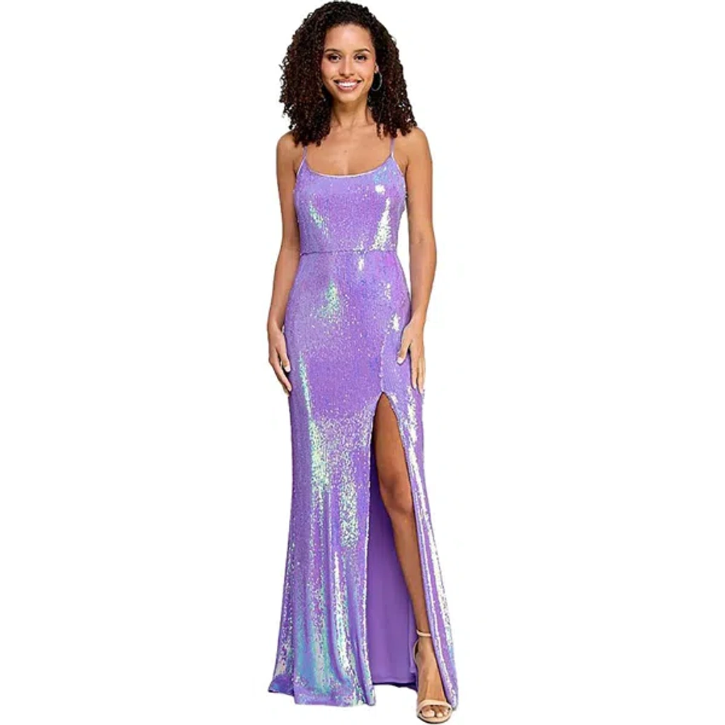 Crystal Doll Juniors Womens Full Length Sequined Evening Dress In Purple |  ModeSens