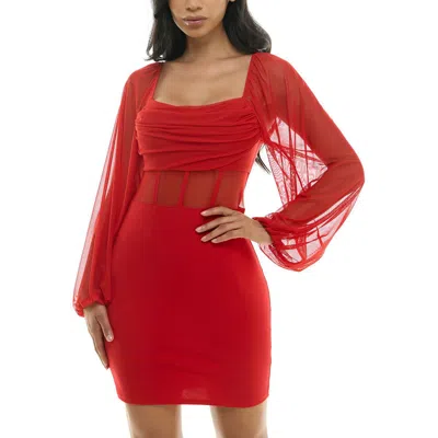 Crystal Doll Juniors' Ruched Illusion-detail Bodycon Dress In Red