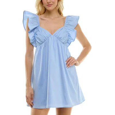 Crystal Doll Juniors Womens Poplin Back Tie Babydoll Dress In Blue