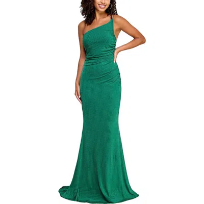 Crystal Doll Juniors Womens Rhinestone One Shoulder Evening Dress In Gold