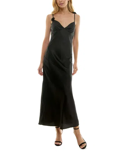 Crystal Doll Junors' Rosette-trim Tie-back Maxi Dress In Black