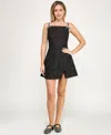 Crystal Doll Women's Jacquard Rhinestone Bow A-line Short Dress In Black