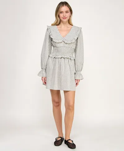 Crystal Doll Women's Peter Pan Collar Smocked Pull-on Dress In Gray