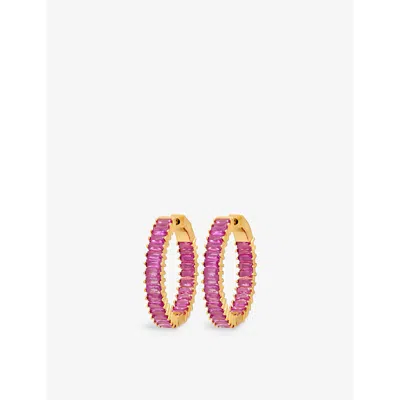 Crystal Haze Womens Sakura Baguette 18ct Yellow Gold-plated Brass And Cubic Zirconia Hoop Earrings In Pink