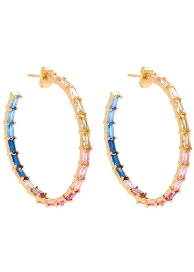 Crystal Haze Baguette Chakra 18kt Gold-plated Hoop Earrings In Multicoloured